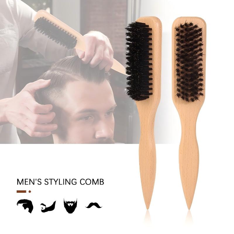 Men'S Grooming Brush - Men Wooden Boar Bristle Hair Brush,
