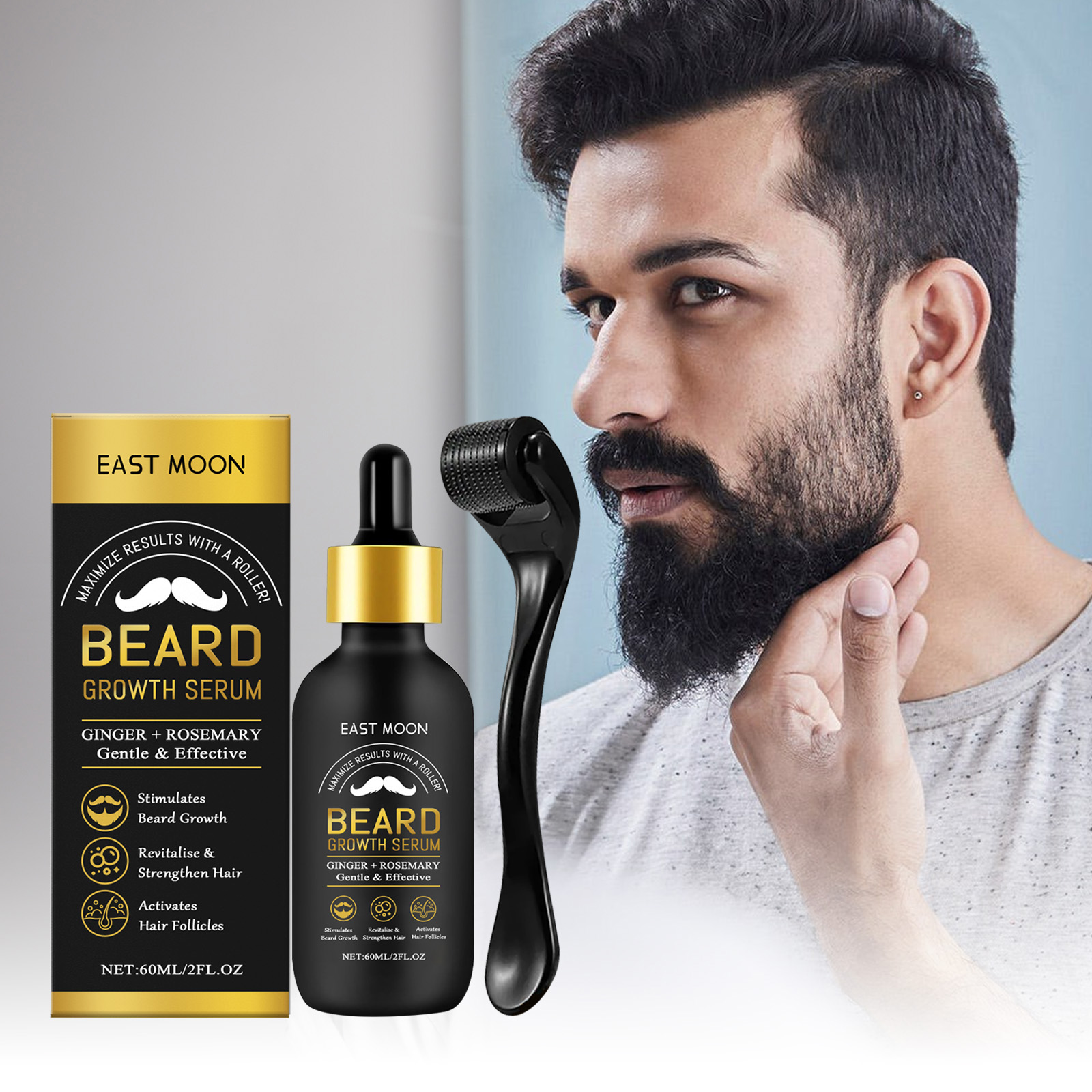 Men'S Grooming Tonic - Beard Thickening Care Oil with Roller