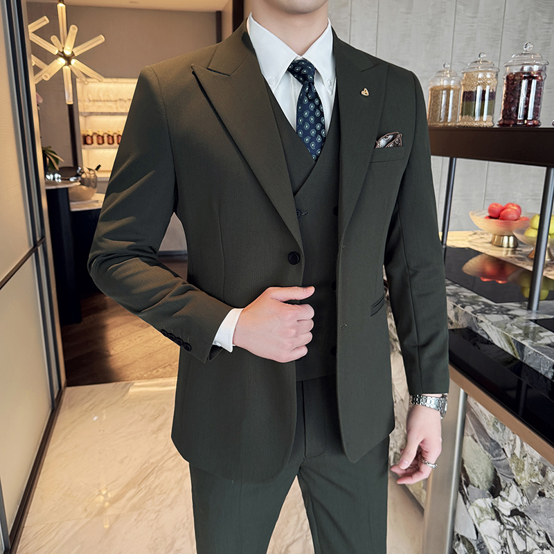 Men'S Grooming And Style - Slim-Fit Three-Piece Set Korean Style Two-Button