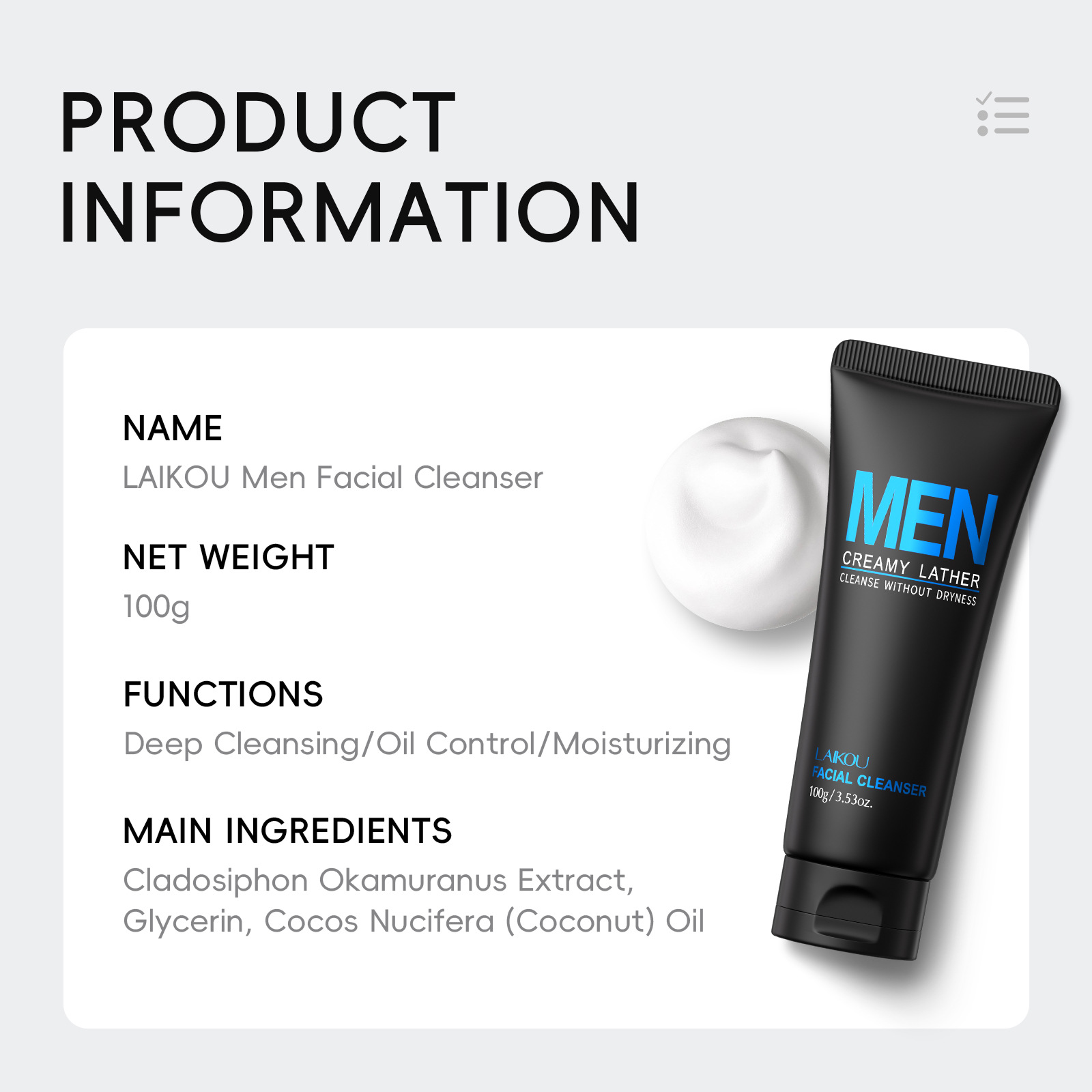 LAIKOU Men Face Wash 100g Deep - Men'S Grooming Facial 评论和价格