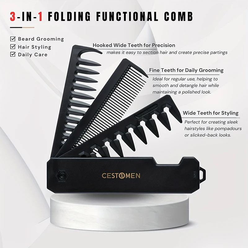 3-in-1 Folding Beard Comb for  - Men Grooming Hygiene 评论和价格